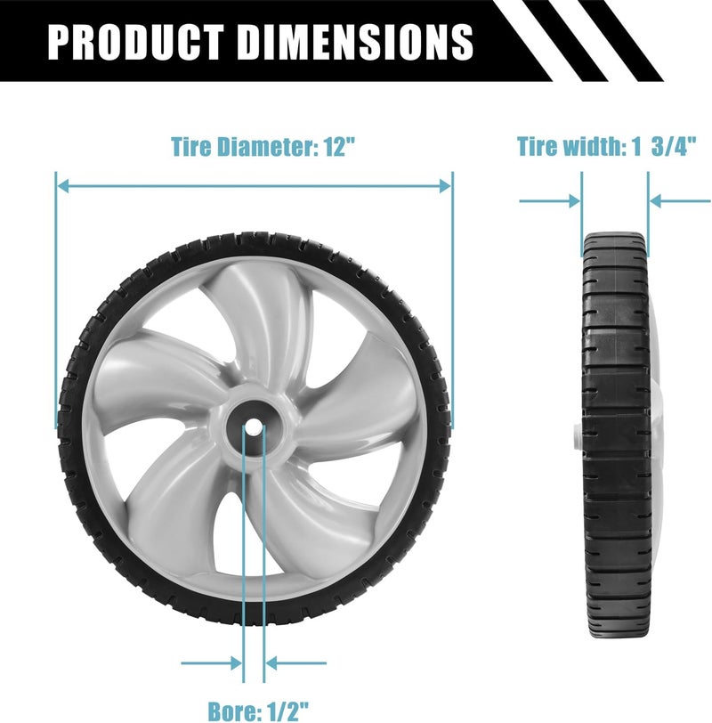 Sutmorly 12x1.75" Lawn Mower Rear Wheels for Craftsman Arnold 490-324-0002, 12-Inch Plastic Wheels Tires Compatible with Poulan, Brute, Hon da, Hu sqvarna, Yard Machines Walk Behind Mowers, 2 Pack - Image 2